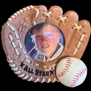 Kids Baseball Glove Photo Frame - Brown and White